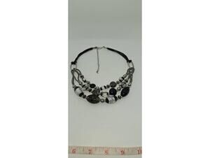 Black and Clear Beaded Multi-Strand Necklace with Adjustable Chain